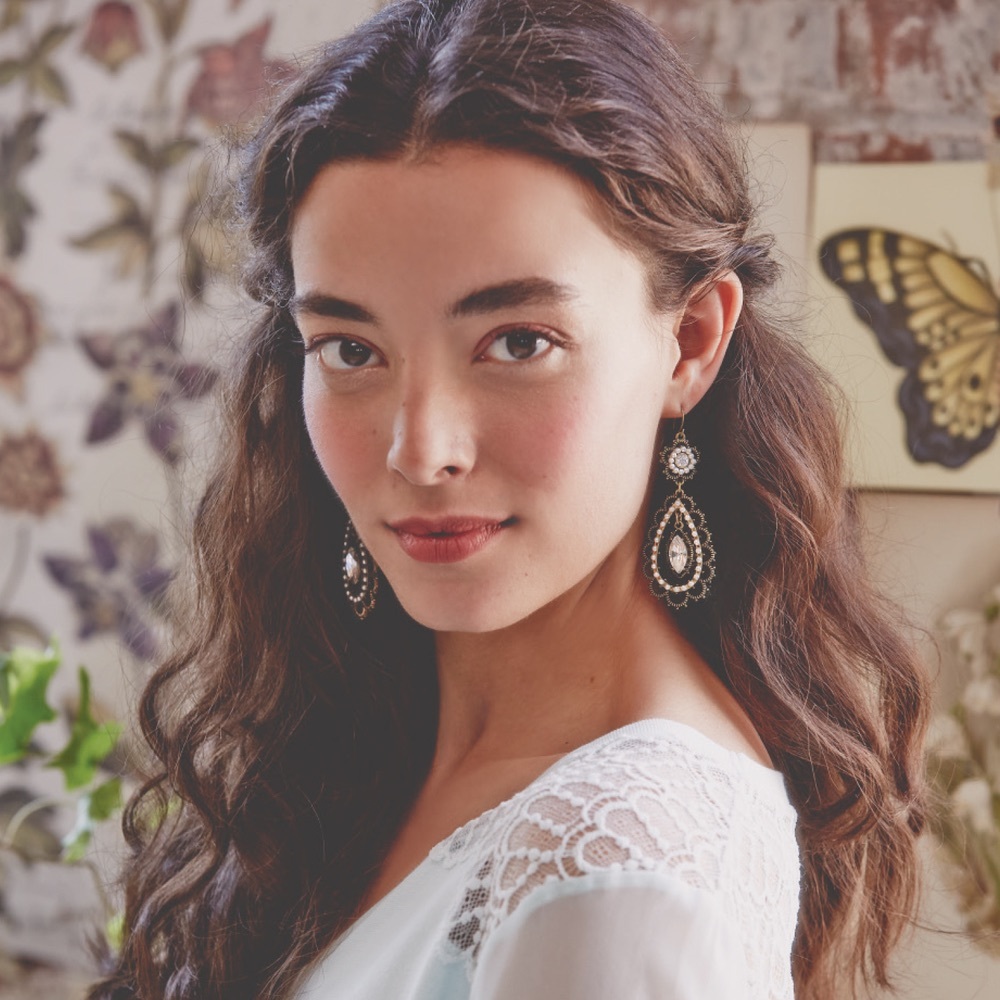 Pearl + Crystal Floral Filigree Earrings